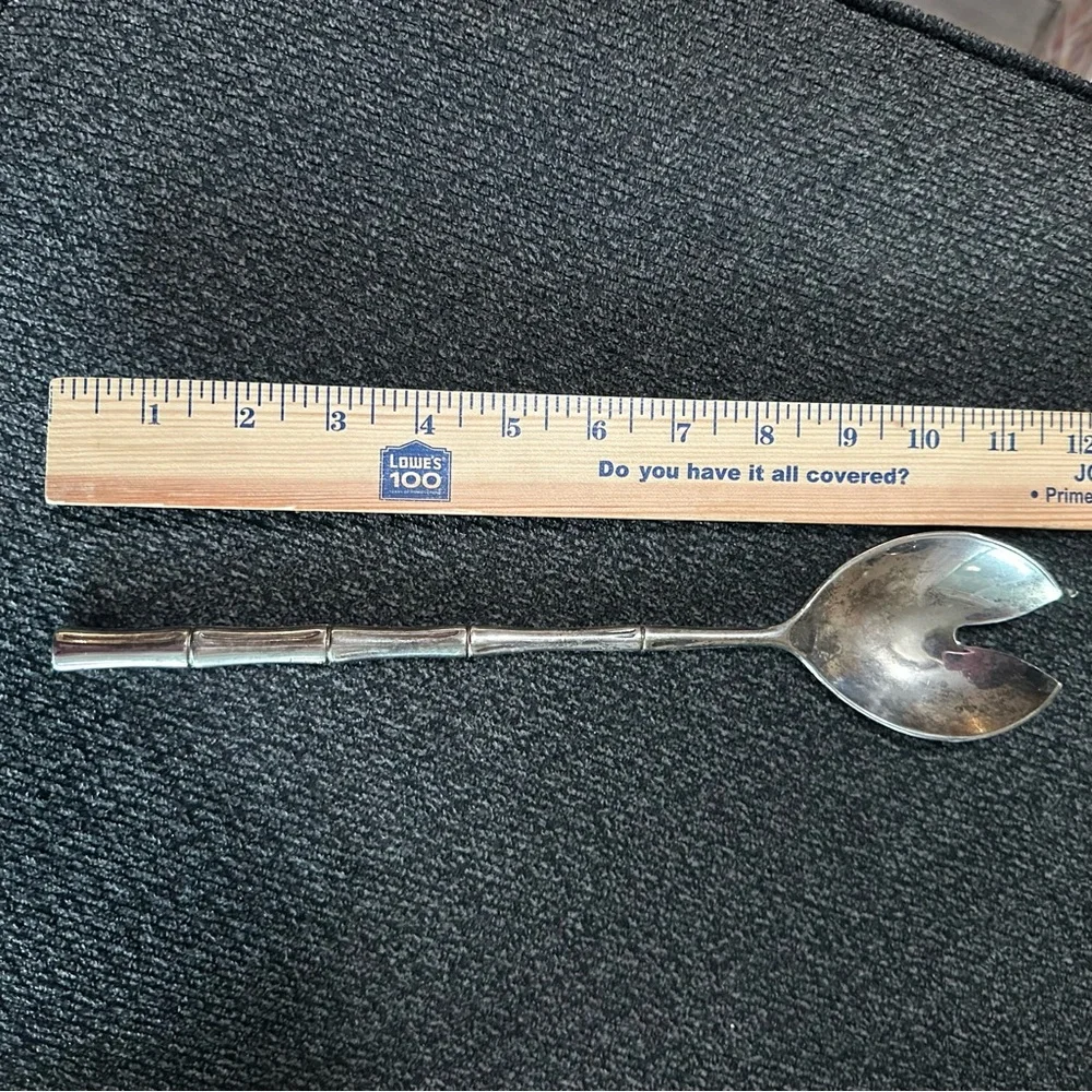 vintage Italian silverplate salad server with a bamboo-style handle